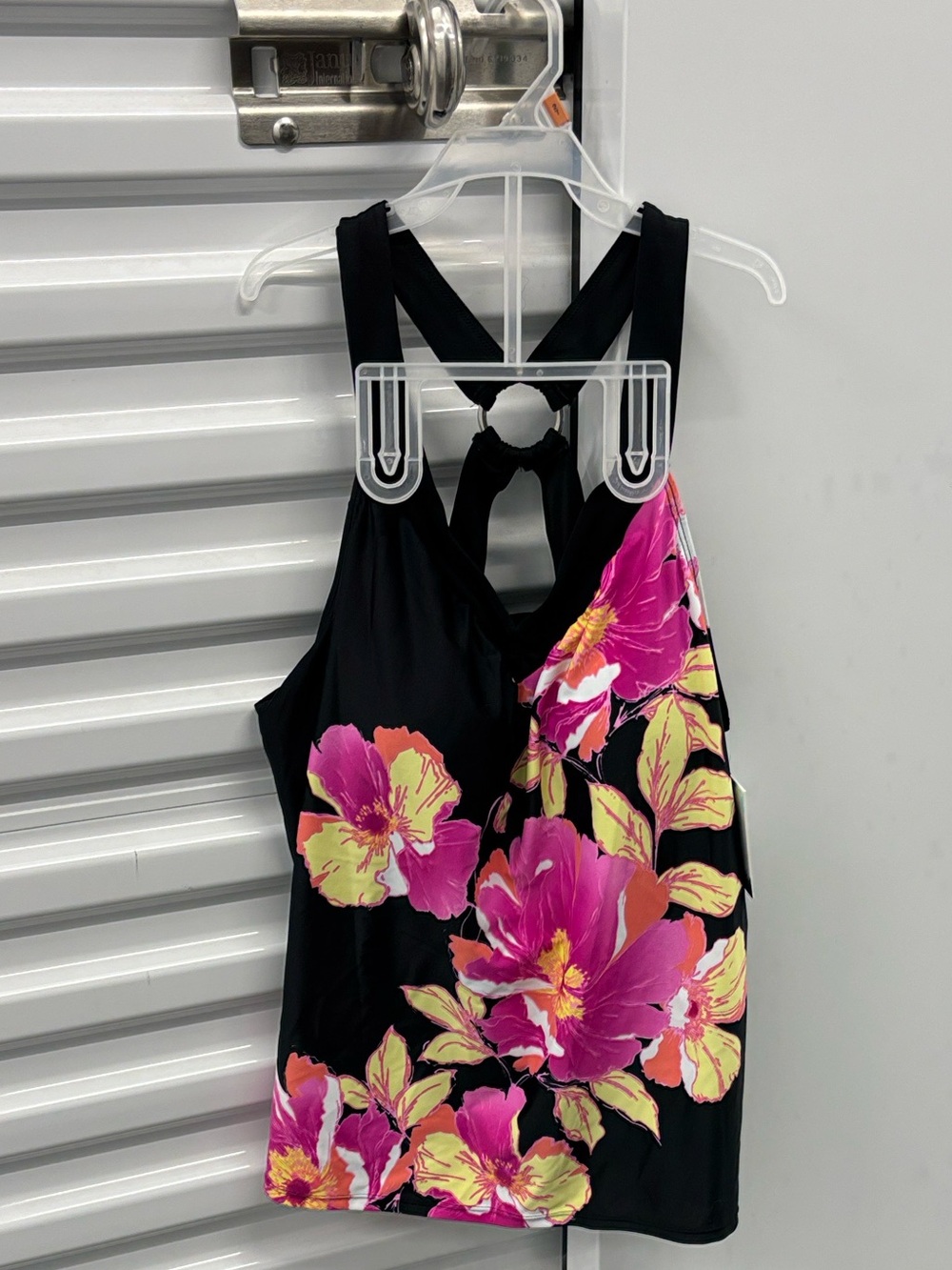 NWT American Beach Black Bold Pink Floral Tankini Swim Top RacerBack Women’s 12